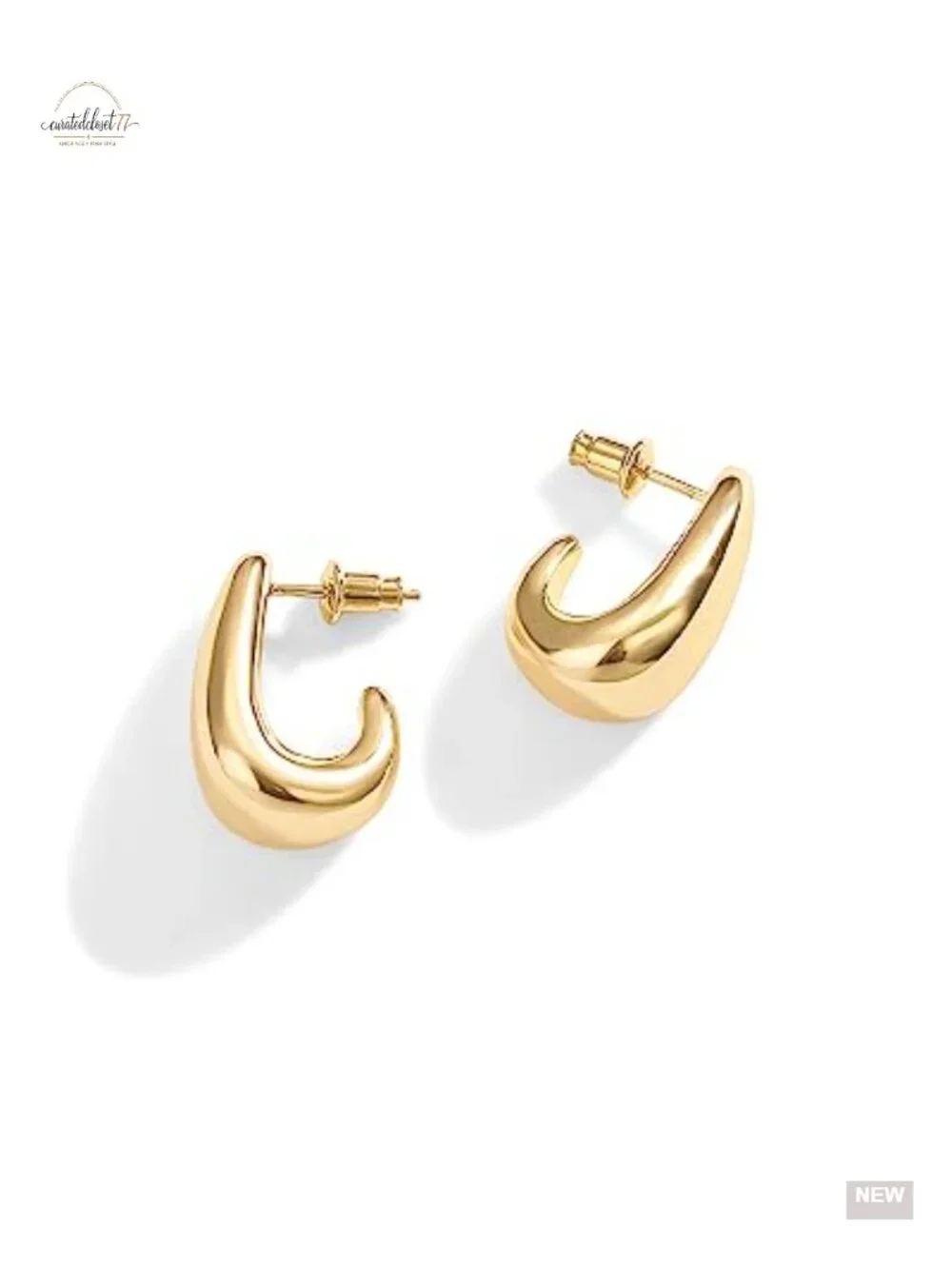 14K Gold Plated 925 Sterling Silver Dome Hoop Earrings Women Statement - Picture 3 of 6